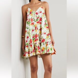 Caroline Constas Laurel Cotton Poplin Mini Dress in White Floral Small